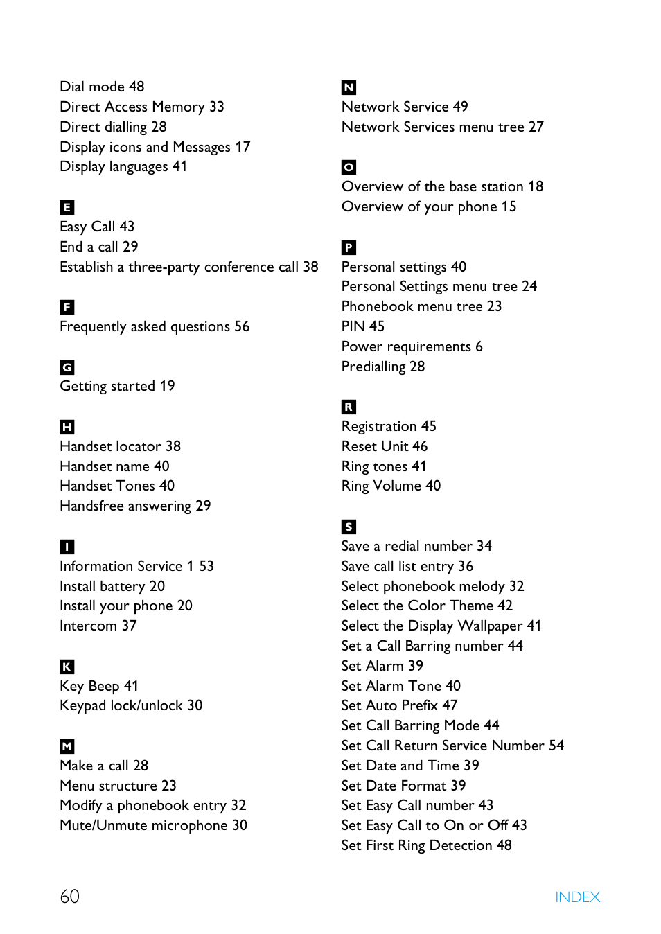 Philips Cordless telephone SE4502B User Manual | Page 62 / 65