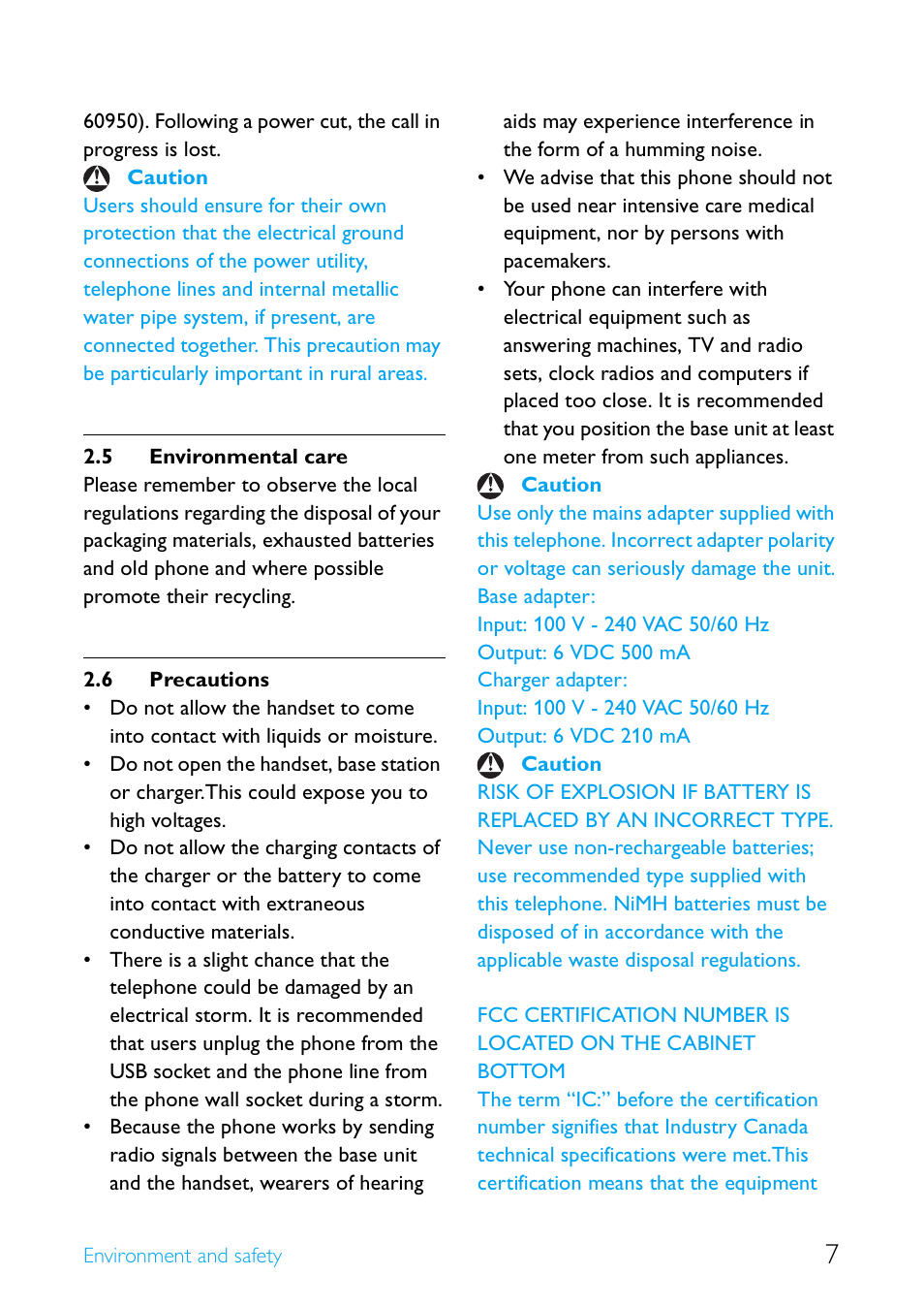 5 environmental care, 6 precautions, Environmental care | Precautions | Philips Cordless telephone SE4502B User Manual | Page 9 / 65