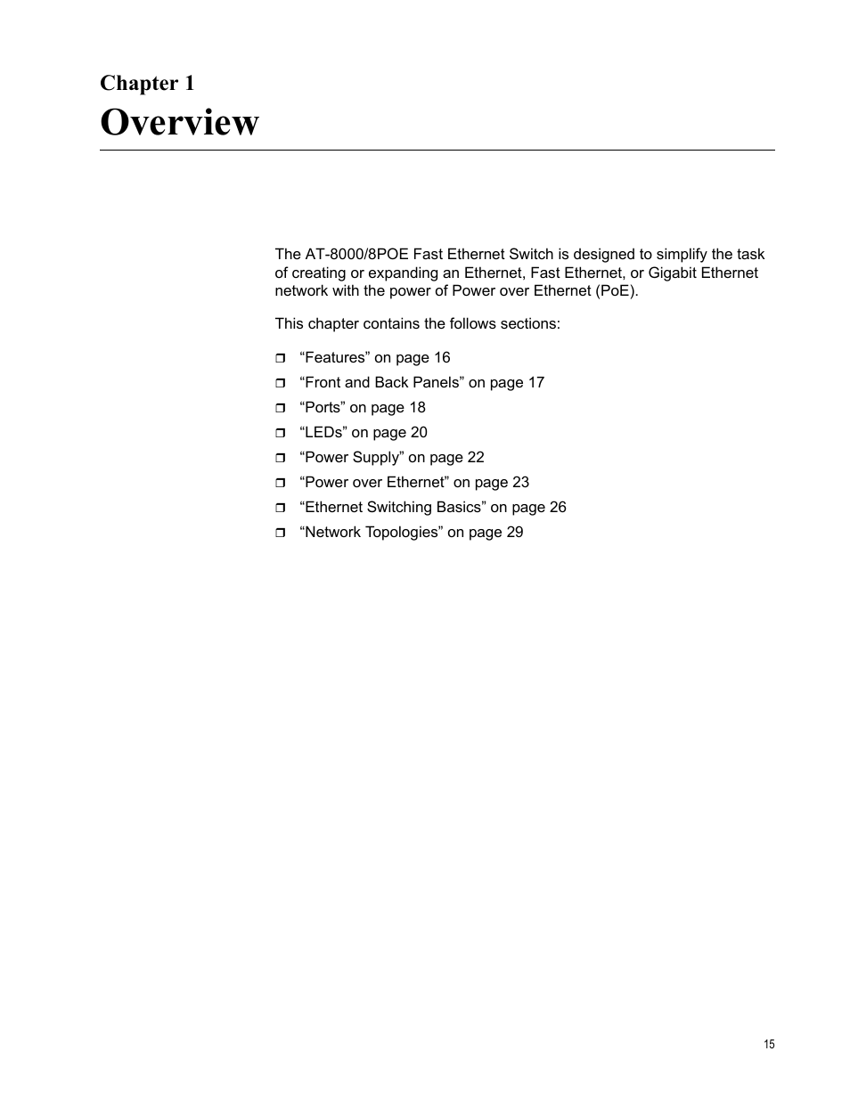 Chapter 1, Overview | Allied Telesis AT 8000/8POE User Manual | Page 15 / 56
