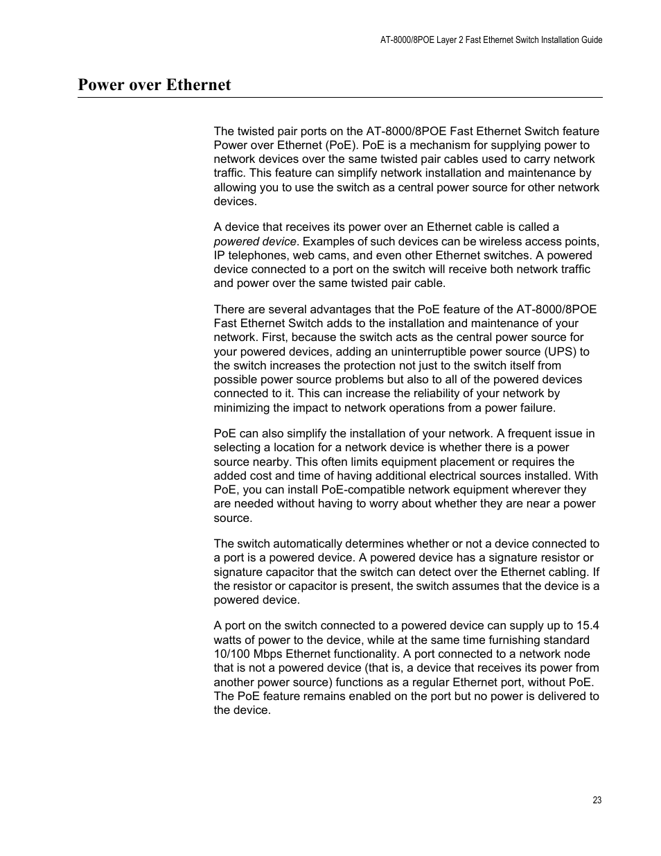 Power over ethernet | Allied Telesis AT 8000/8POE User Manual | Page 23 / 56