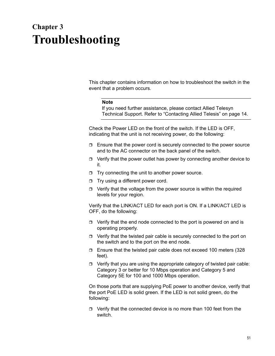 Chapter 3, Troubleshooting, R 3: troubleshooting | Allied Telesis AT 8000/8POE User Manual | Page 51 / 56