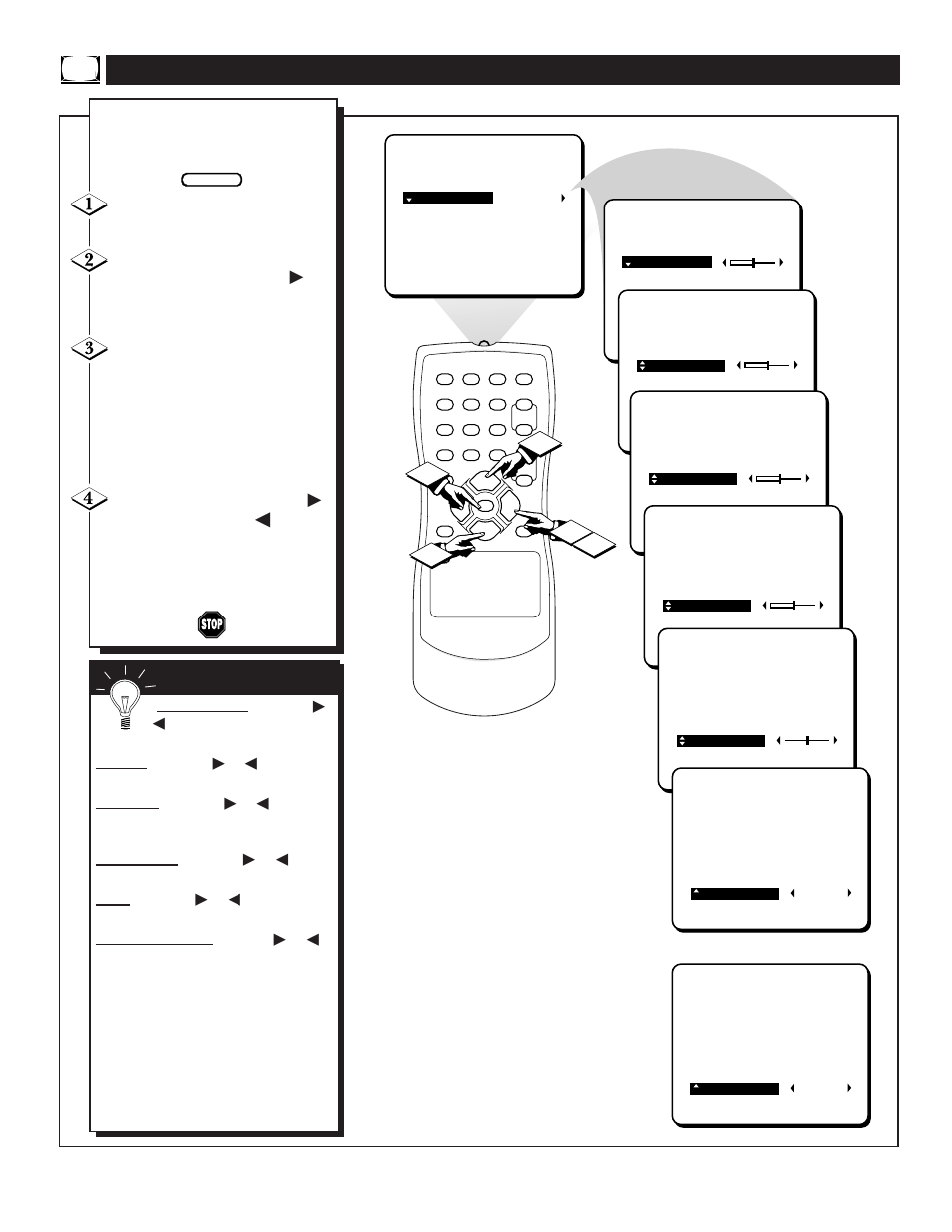 Tv p, Djusting the, Icture | Philips PR1306C User Manual | Page 14 / 28