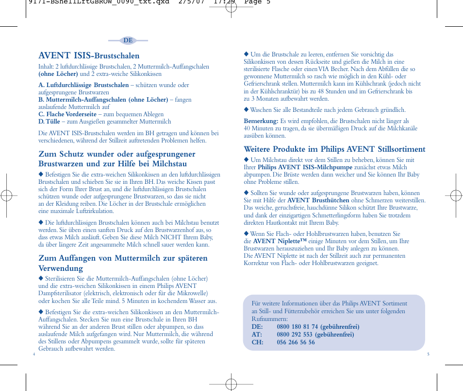 Avent isis, Brustschalen, Weitere produkte im philips avent stillsortiment | Philips SCF157-02 User Manual | Page 5 / 13