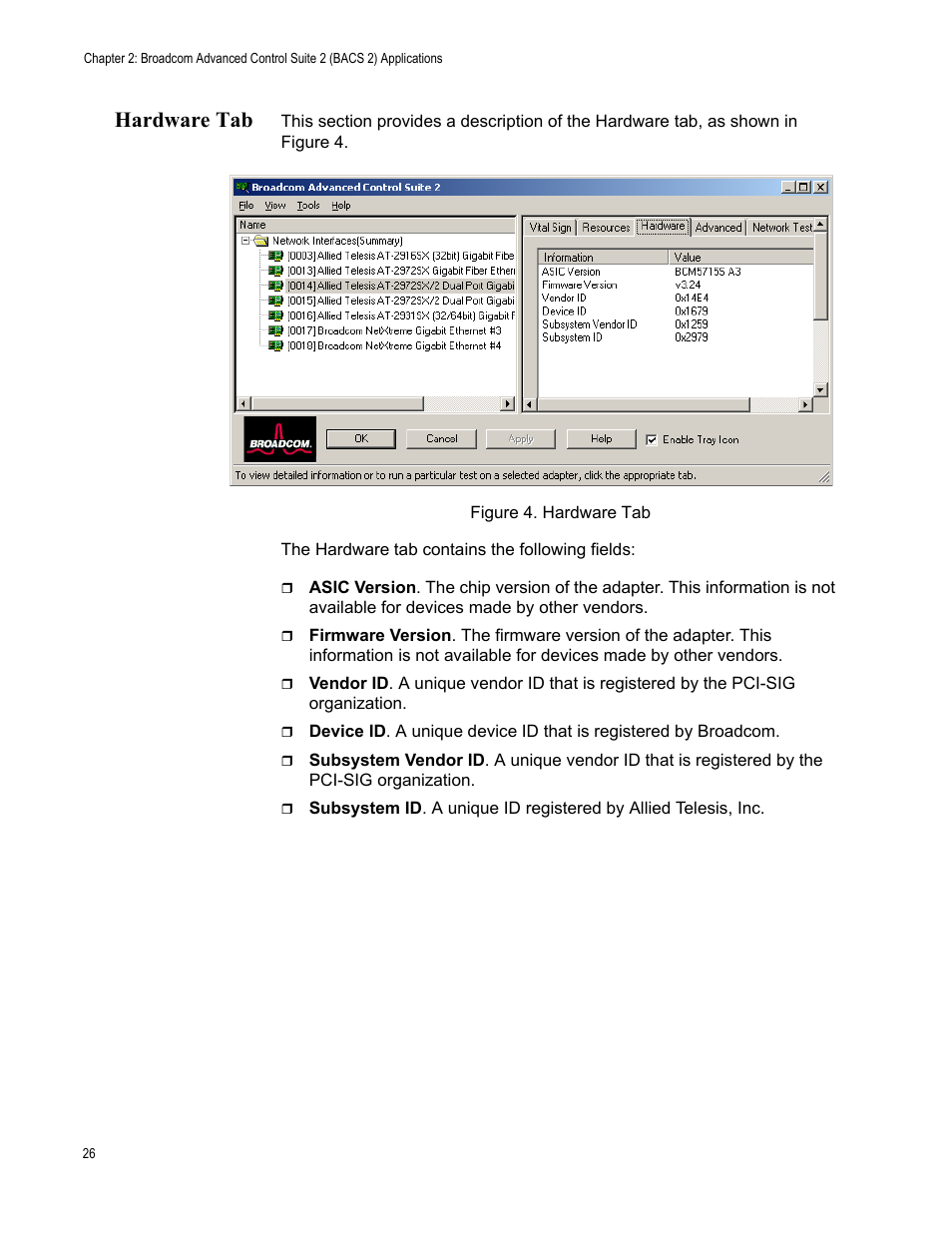 Hardware tab | Allied Telesis AT-2916SX User Manual | Page 26 / 74