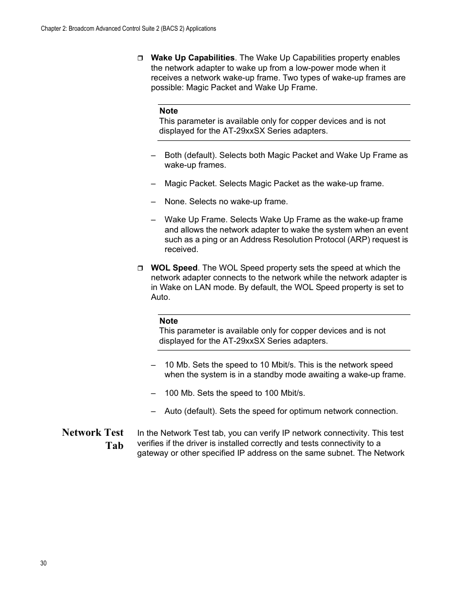 Network test tab | Allied Telesis AT-2916SX User Manual | Page 30 / 74