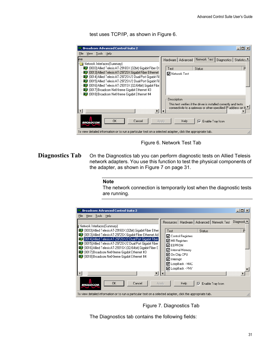 Diagnostics tab | Allied Telesis AT-2916SX User Manual | Page 31 / 74