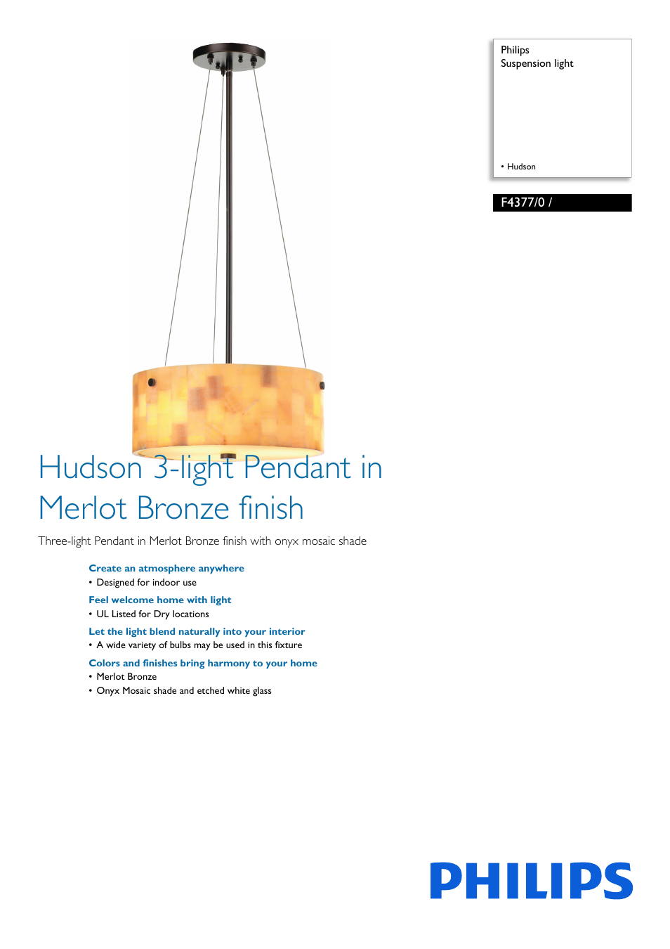 Philips Forecast Suspension light F4377-0 - Hudson User Manual | 2 pages