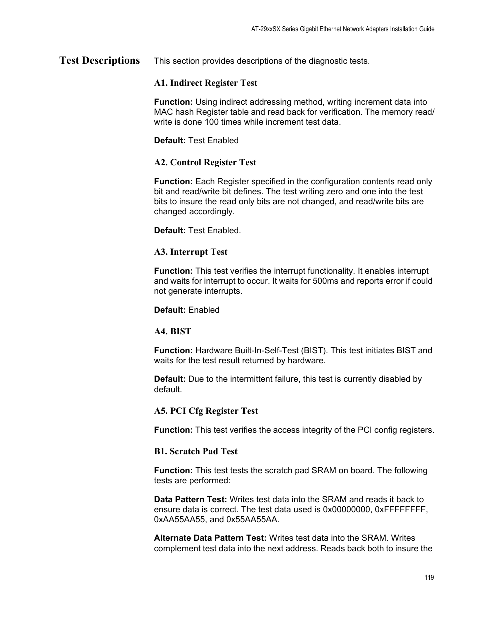 Test descriptions | Allied Telesis AT-2931SX User Manual | Page 119 / 136