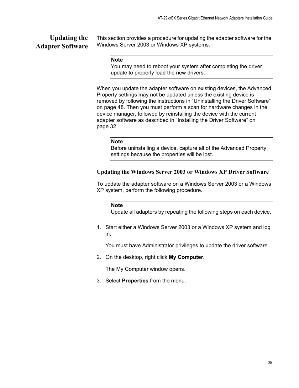 Updating the adapter software | Allied Telesis AT-2931SX User Manual | Page 35 / 136