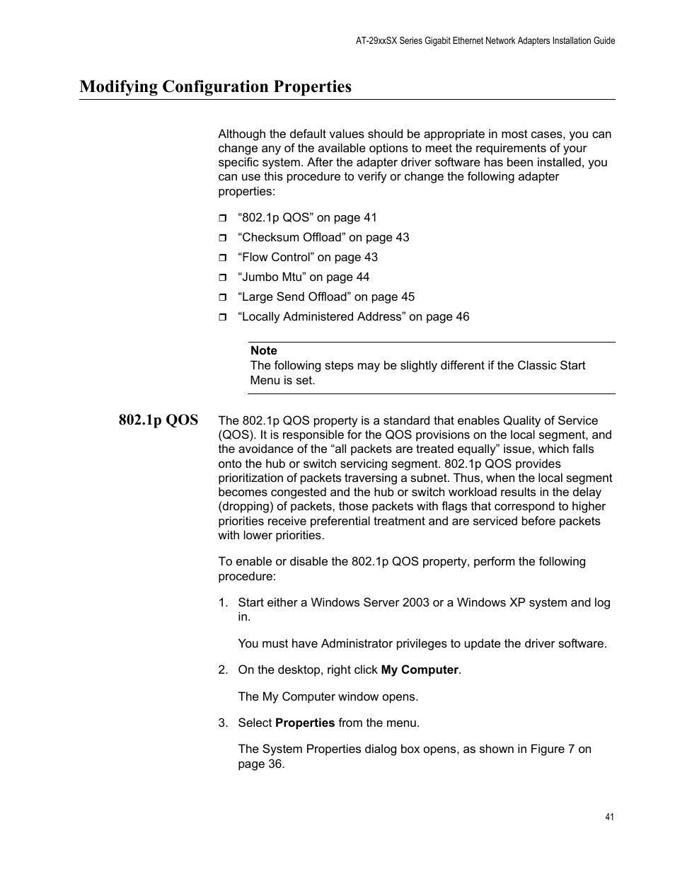 Modifying configuration properties, 1p qos | Allied Telesis AT-2931SX User Manual | Page 41 / 136