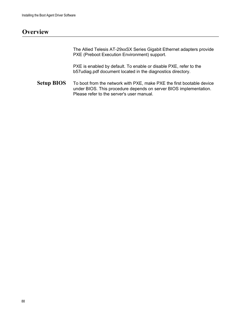 Overview, Setup bios | Allied Telesis AT-2931SX User Manual | Page 88 / 136