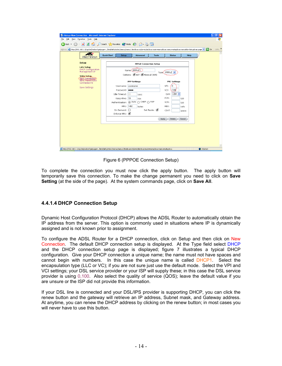 Dhcp connection setup | Allied Telesis AT-AR236E User Manual | Page 14 / 36