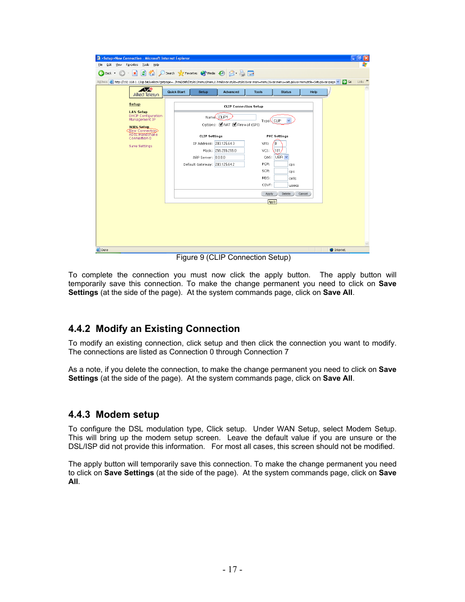 Modify an existing connection, Modem setup, 3 modem | Setup | Allied Telesis AT-AR236E User Manual | Page 17 / 36