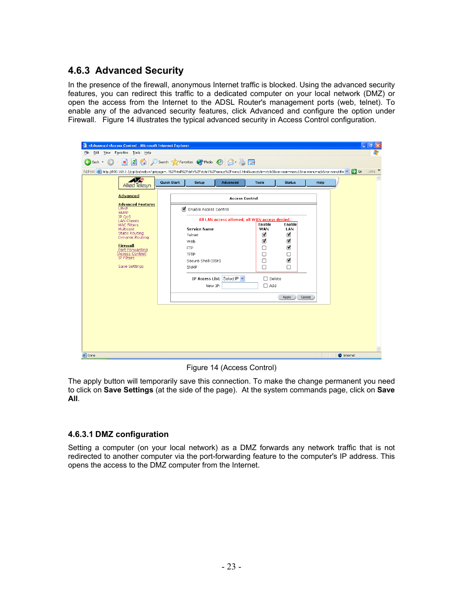 Advanced security, Dmz configuration, 3 advanced security | Allied Telesis AT-AR236E User Manual | Page 23 / 36