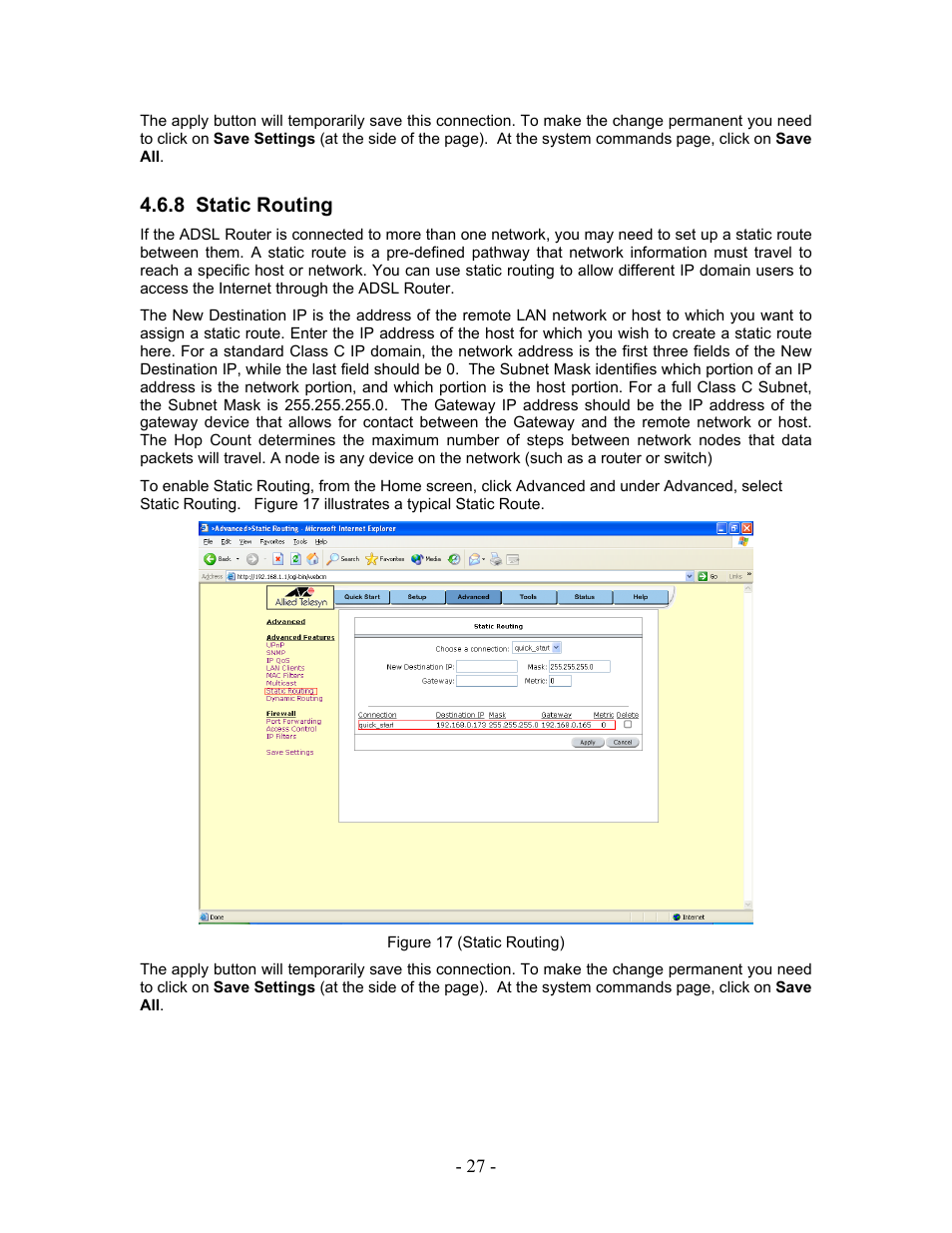 Static routing, 8 static, Routing | 8 static routing | Allied Telesis AT-AR236E User Manual | Page 27 / 36
