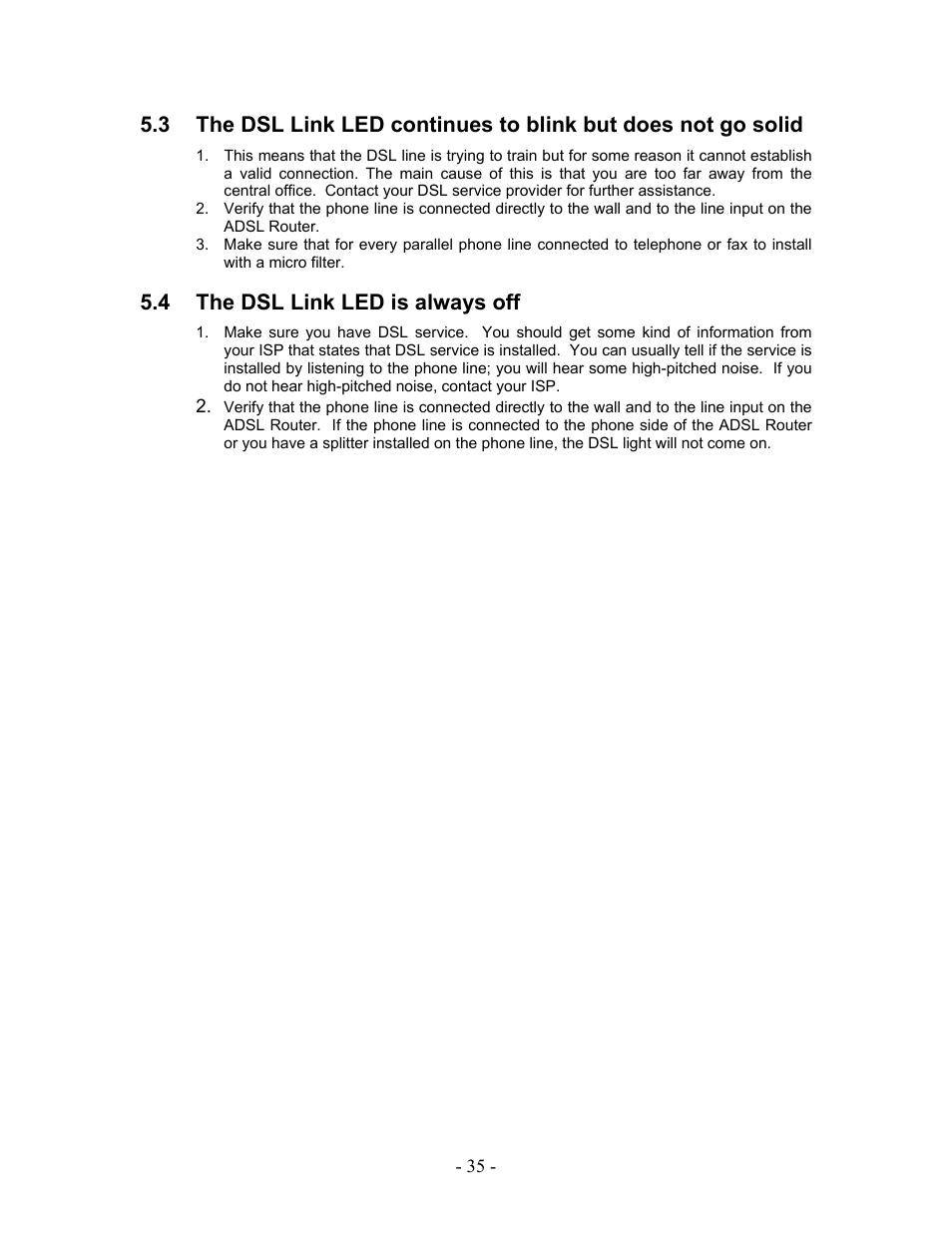 The dsl link led is always off, 4 the dsl link led is always off | Allied Telesis AT-AR236E User Manual | Page 35 / 36