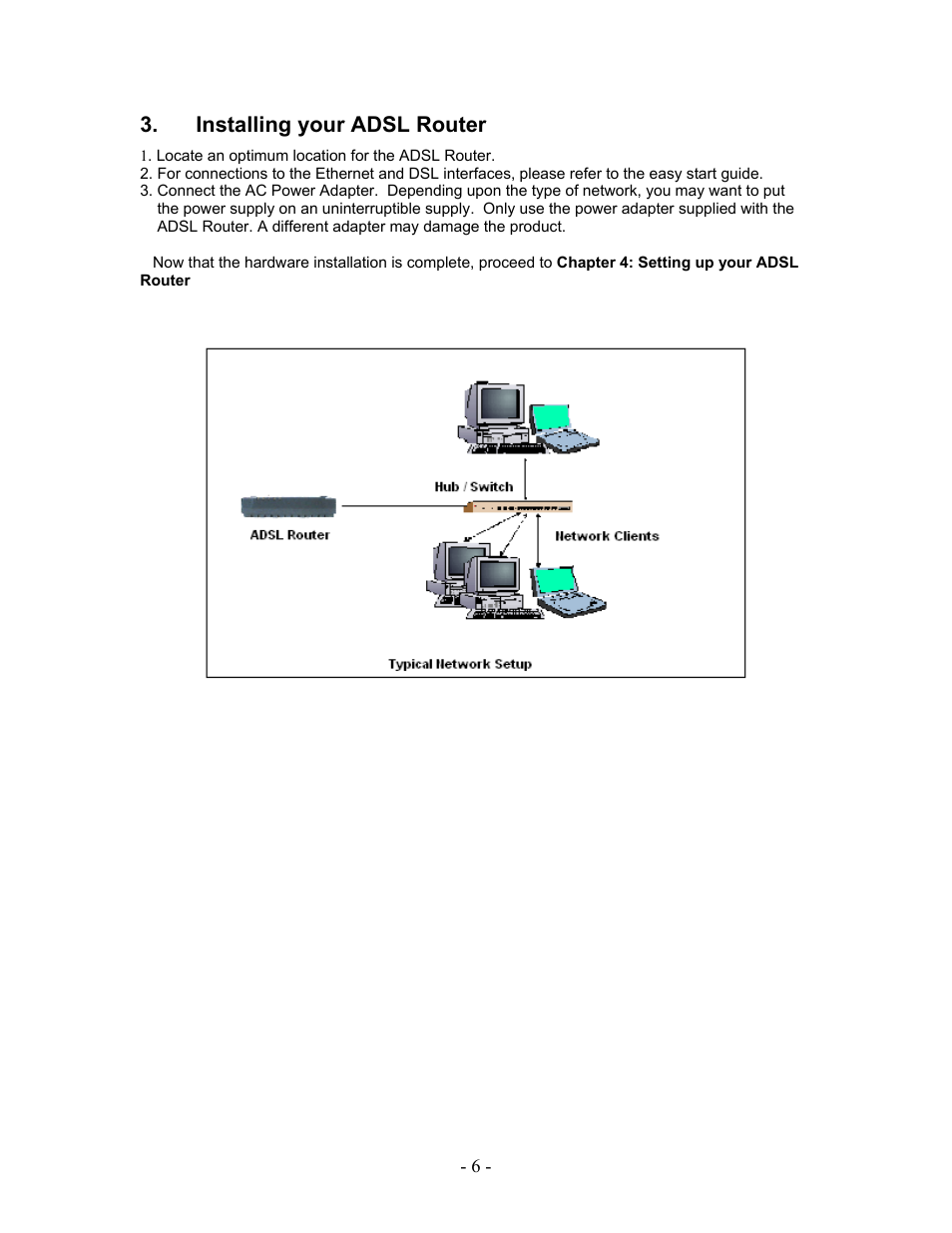 Installing your adsl router, Installing, Your adsl router | Allied Telesis AT-AR236E User Manual | Page 6 / 36