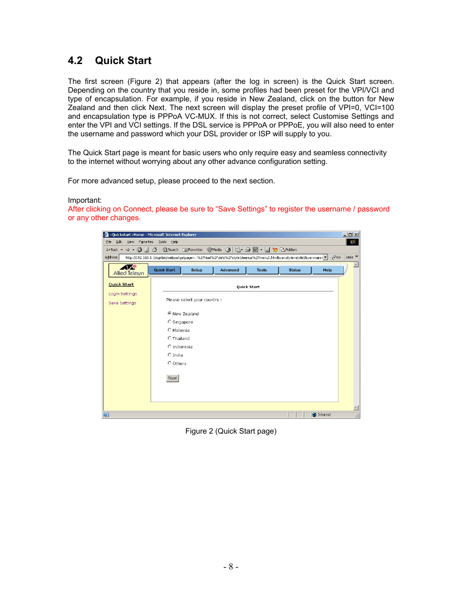 Quick start, 2 quick, Start | 2 quick start | Allied Telesis AT-AR236E User Manual | Page 8 / 36