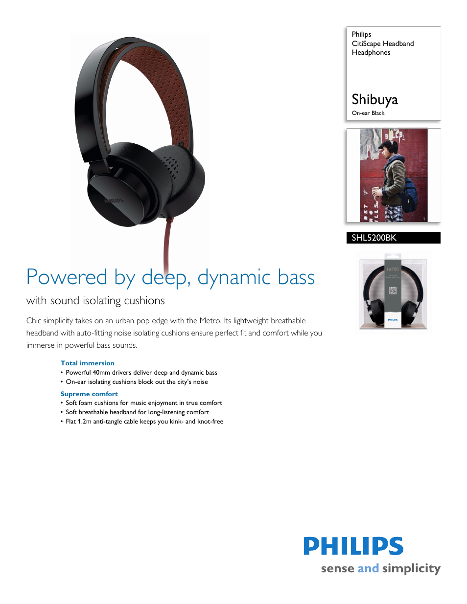 Philips CitiScape Headband Headphones SHL5200BK Shibuya On-ear Black User Manual | 3 pages