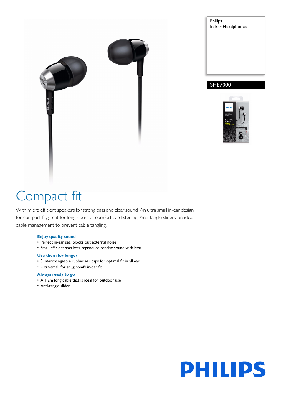 Philips In-Ear Headphones SHE7000 User Manual | 2 pages
