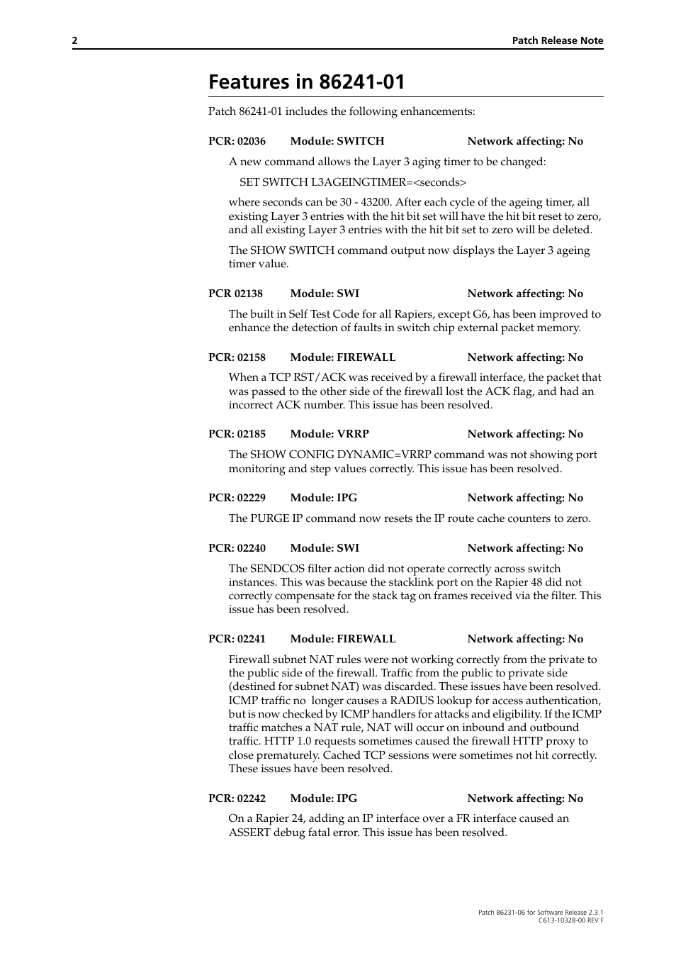 Features in 86241-01 | Allied Telesis 86241-01 User Manual | Page 2 / 4