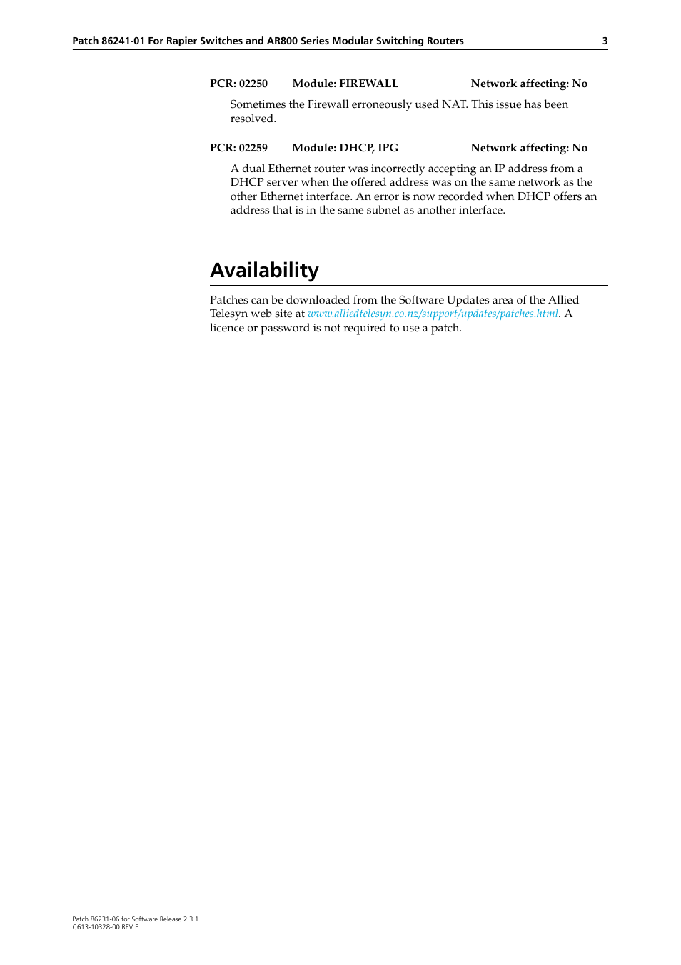 Availability | Allied Telesis 86241-01 User Manual | Page 3 / 4