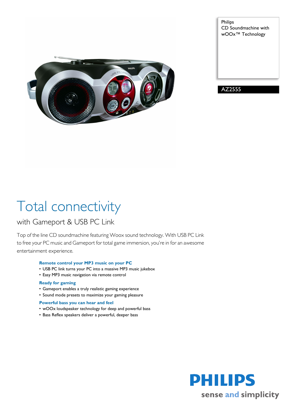 Philips CD Soundmachine AZ2555 with wOOx™ Technology User Manual | 2 pages