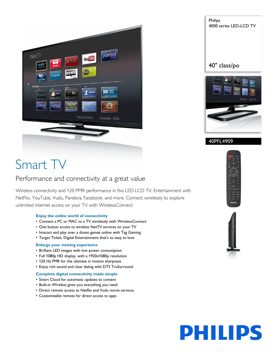 Philips 4000 series LED-LCD TV 40PFL4909 40" class-po User Manual | 3 pages