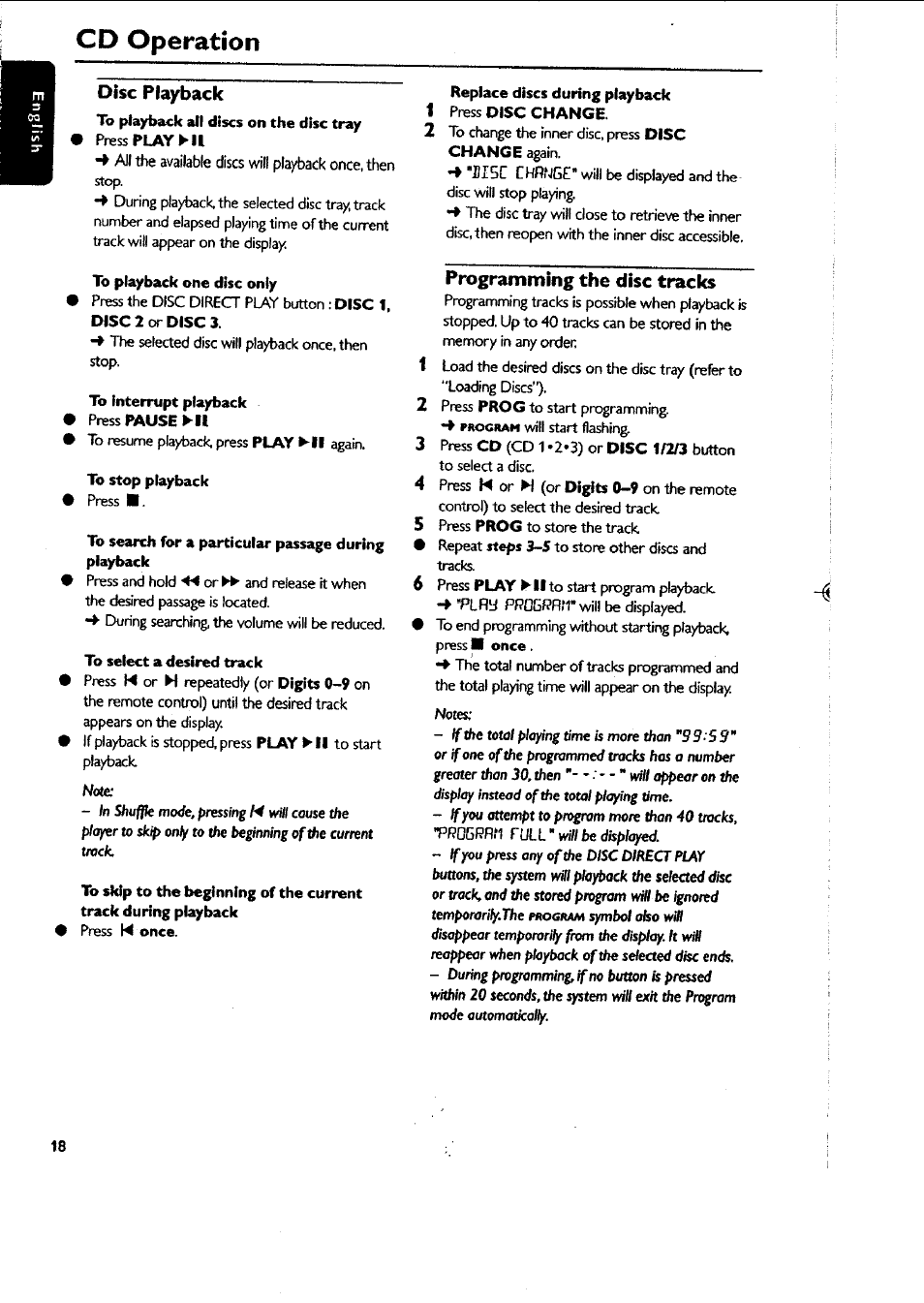 Disc playback, Replace discs during playback, Programming the disc tracks | Programming the disc tracks -19, Cd operation, Rull | Philips FWC87037 User Manual | Page 18 / 30