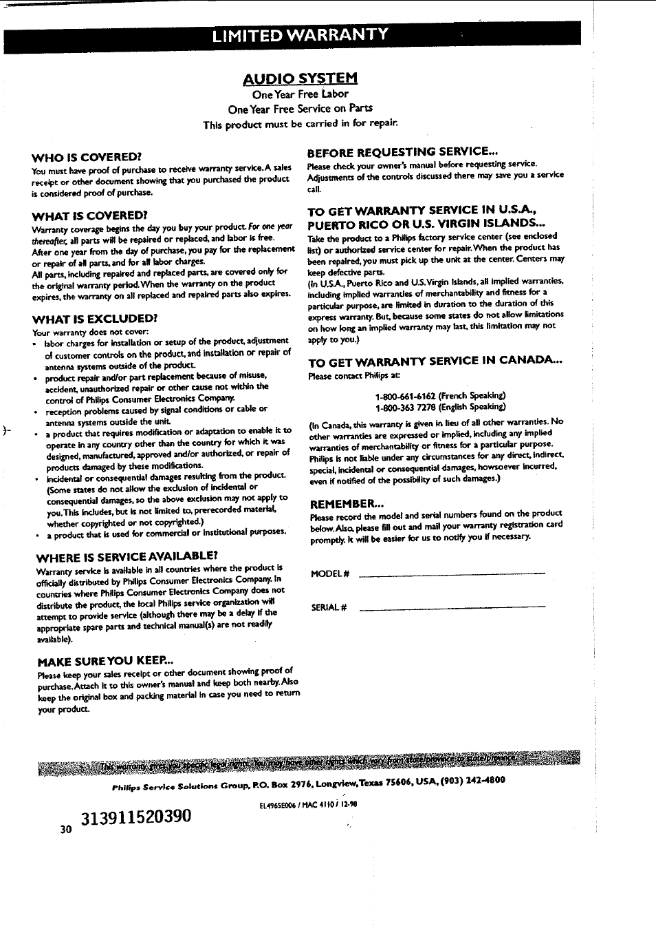 Audio system | Philips FWC87037 User Manual | Page 30 / 30