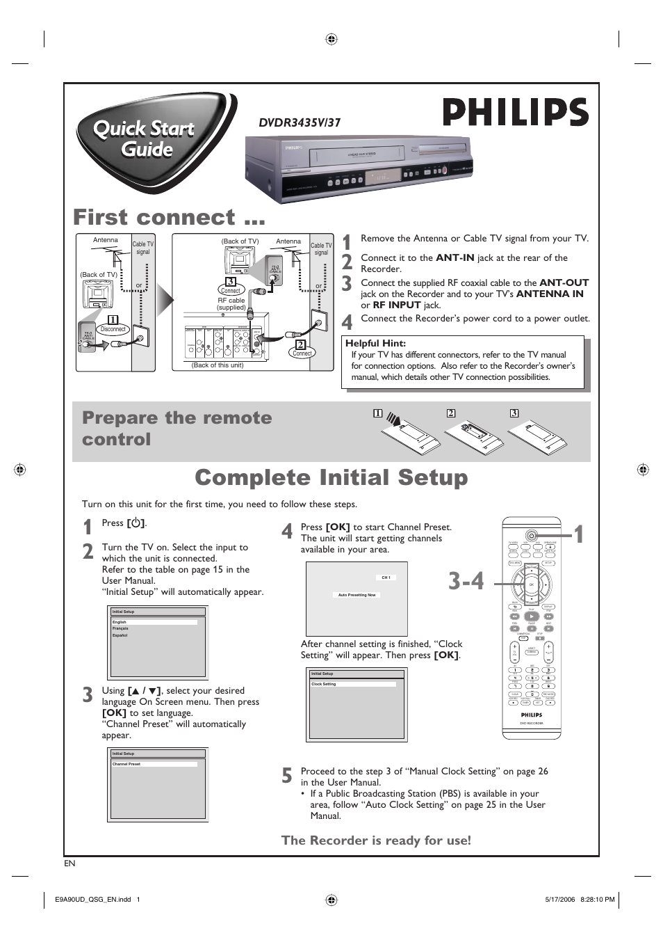 Philips DVDR3435V-37 User Manual | 2 pages