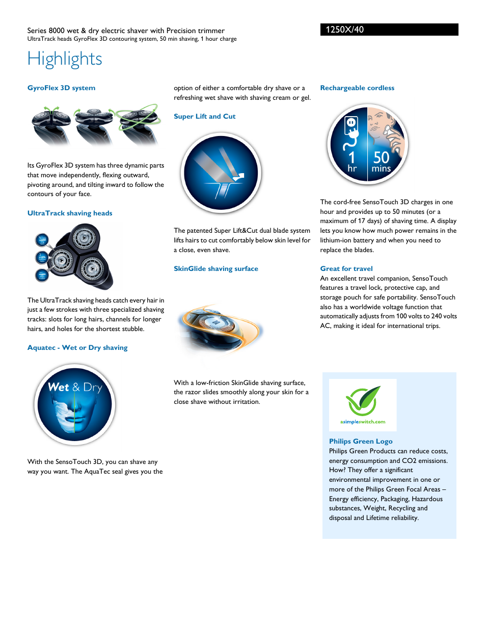 Highlights | Philips 1250X-40 User Manual | Page 2 / 3