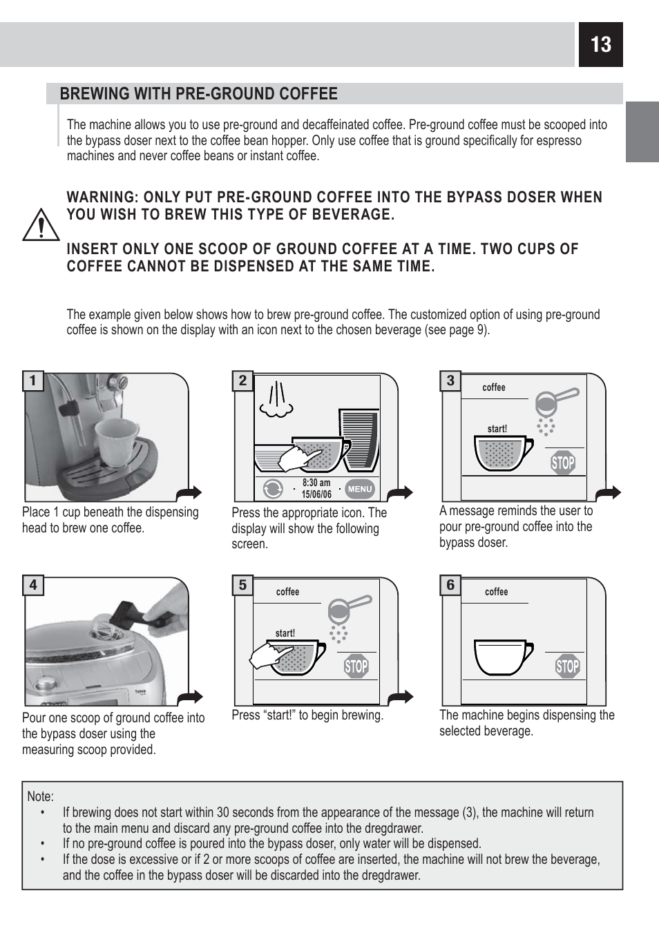 Brewing with pre-ground coffee | Philips RI9828-47 User Manual | Page 15 / 40