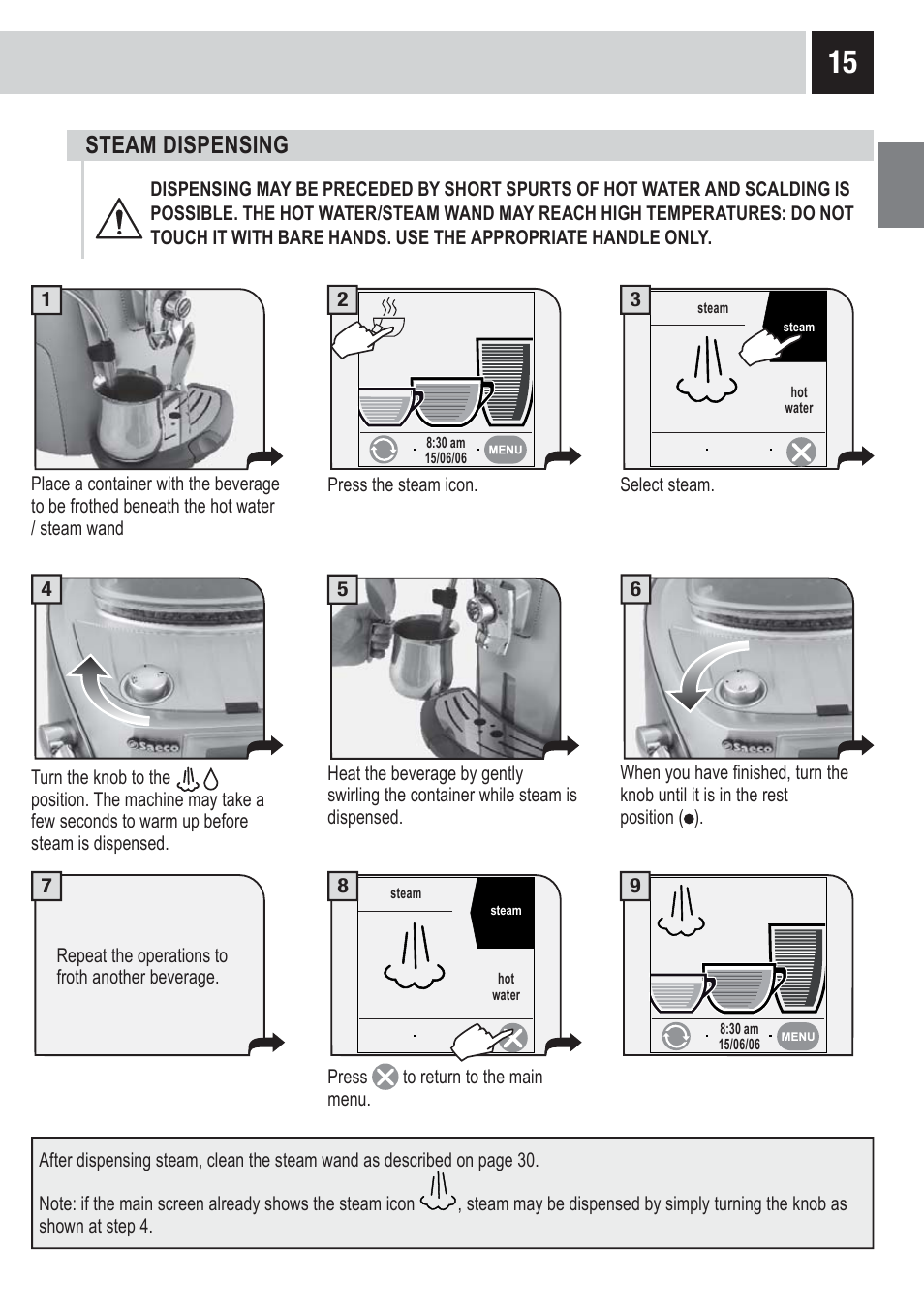 Steam dispensing | Philips RI9828-47 User Manual | Page 17 / 40