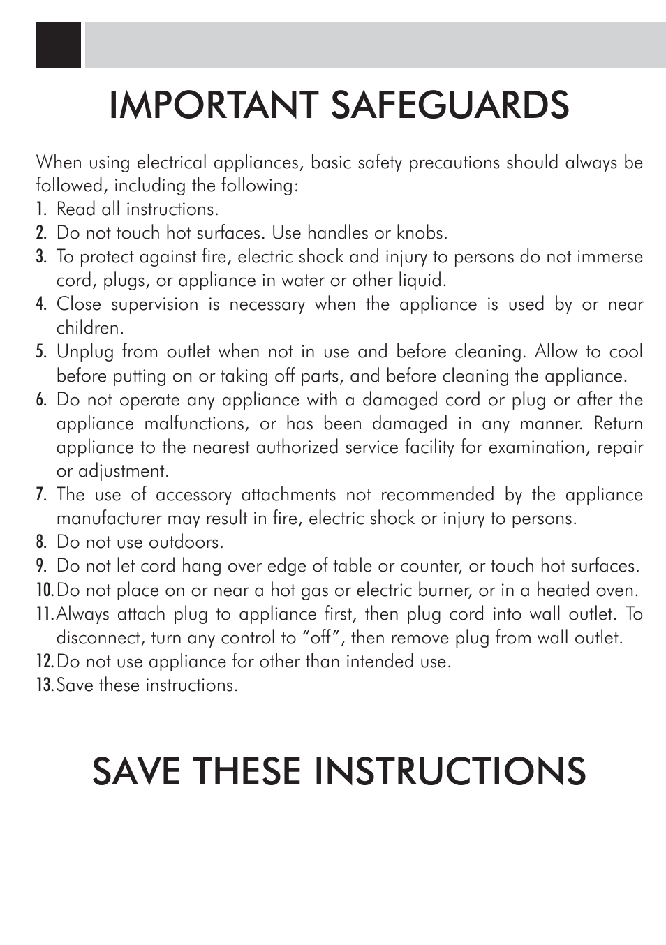 Important safeguards, Save these instructions | Philips RI9828-47 User Manual | Page 2 / 40