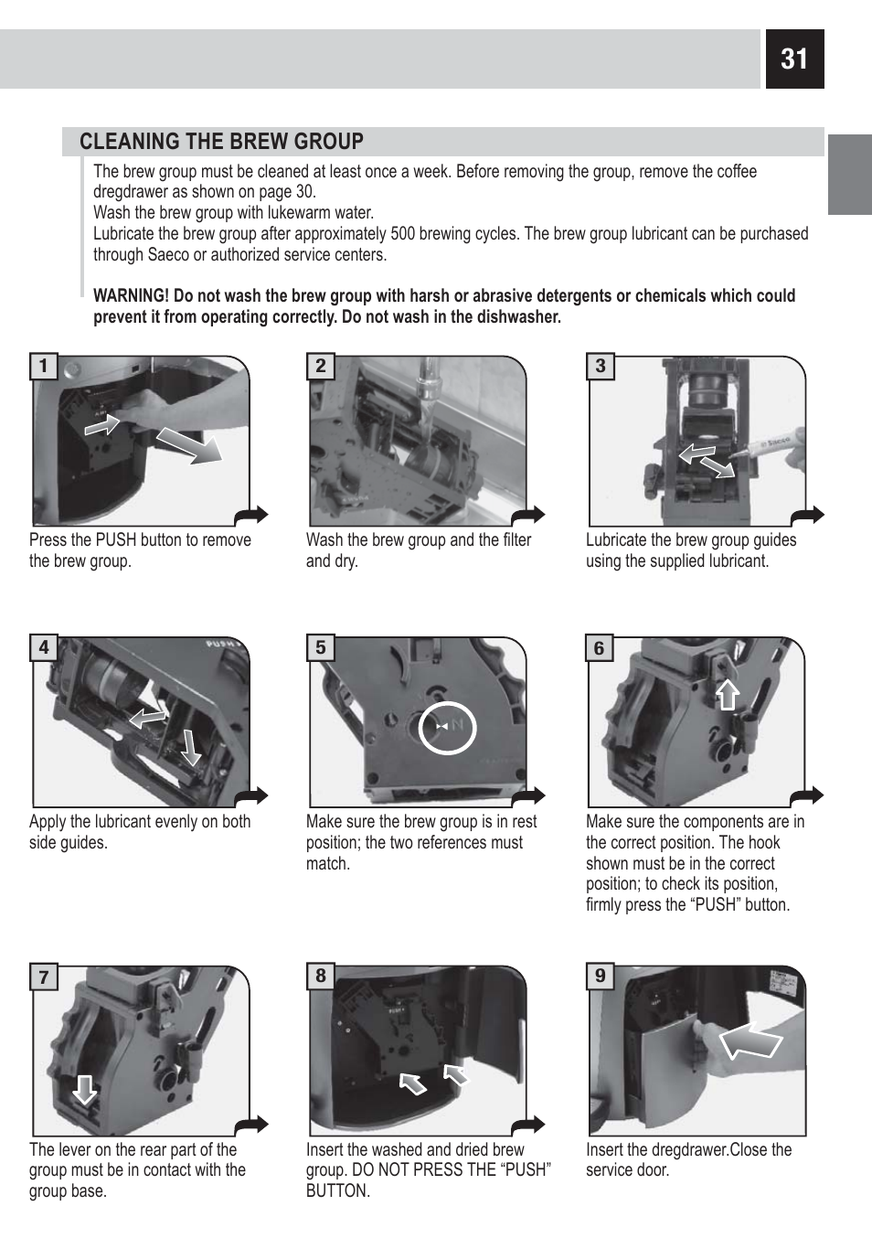 Cleaning the brew group | Philips RI9828-47 User Manual | Page 33 / 40