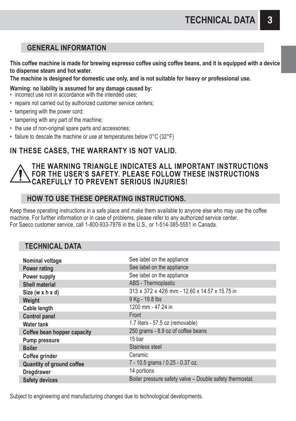 Technical data | Philips RI9828-47 User Manual | Page 5 / 40