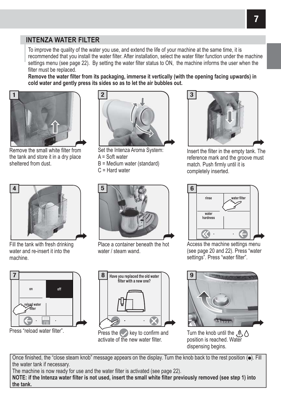 Intenza water filter | Philips RI9828-47 User Manual | Page 9 / 40