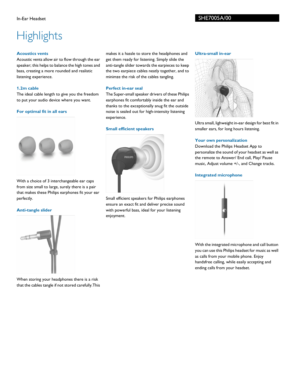 Highlights | Philips SHE7005A-00 User Manual | Page 2 / 3