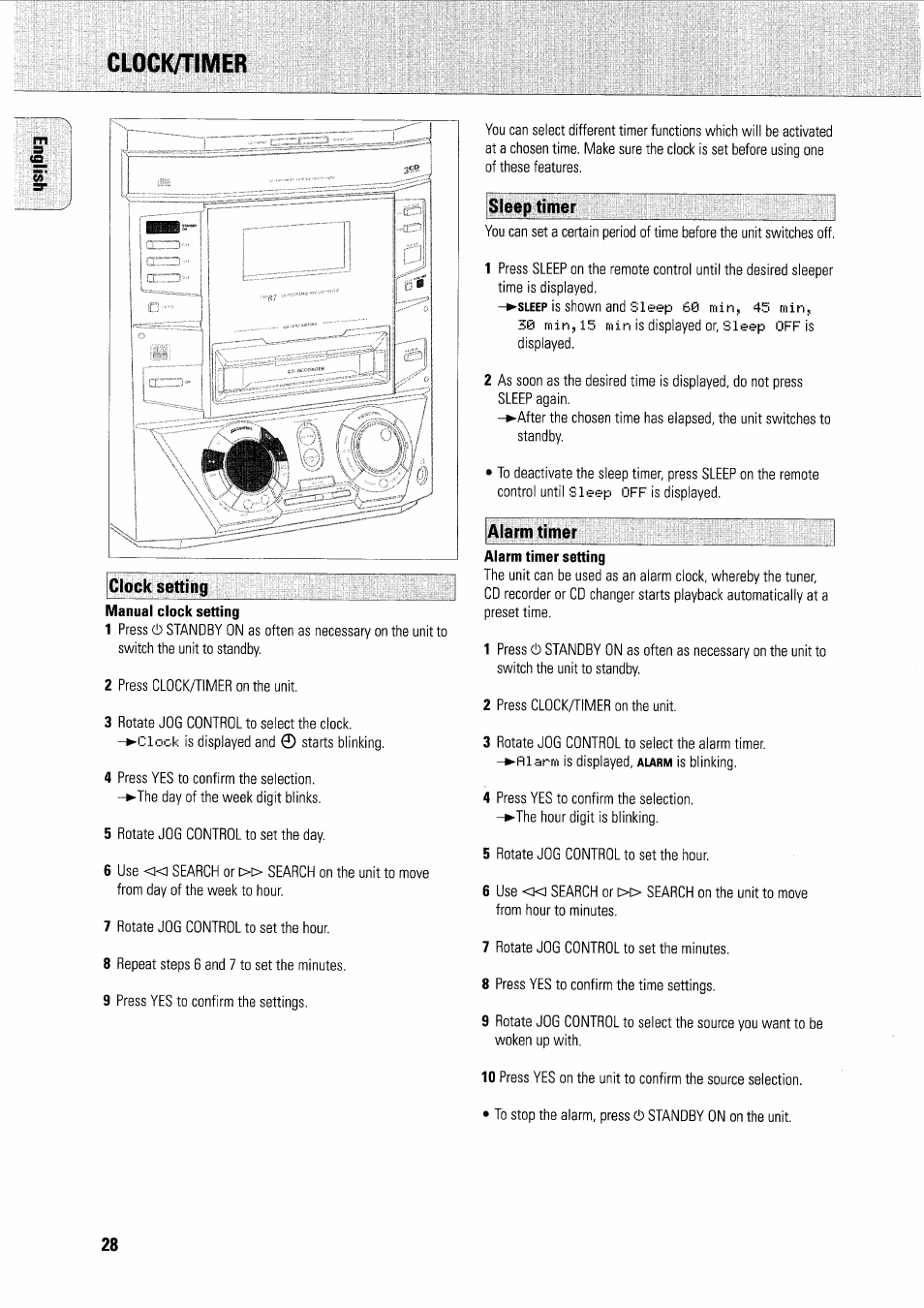 Clock/rimer, Sleep timer, Alarm timer setting | Clock setting, Alarm timer | Philips FWR7R37 User Manual | Page 55 / 148