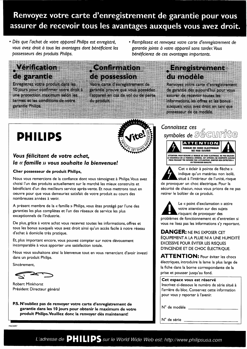 Vérification i de garantie, Confirmation i de possession, Enregistrement i du modèle | Philips | Philips FWR7R37 User Manual | Page 63 / 148