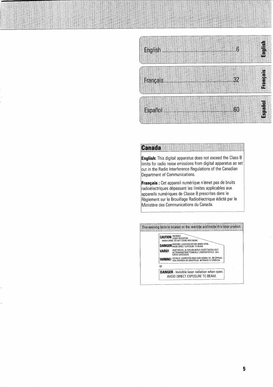 Canada, English, Français | Español .60 | Philips FWR7R37 User Manual | Page 9 / 148