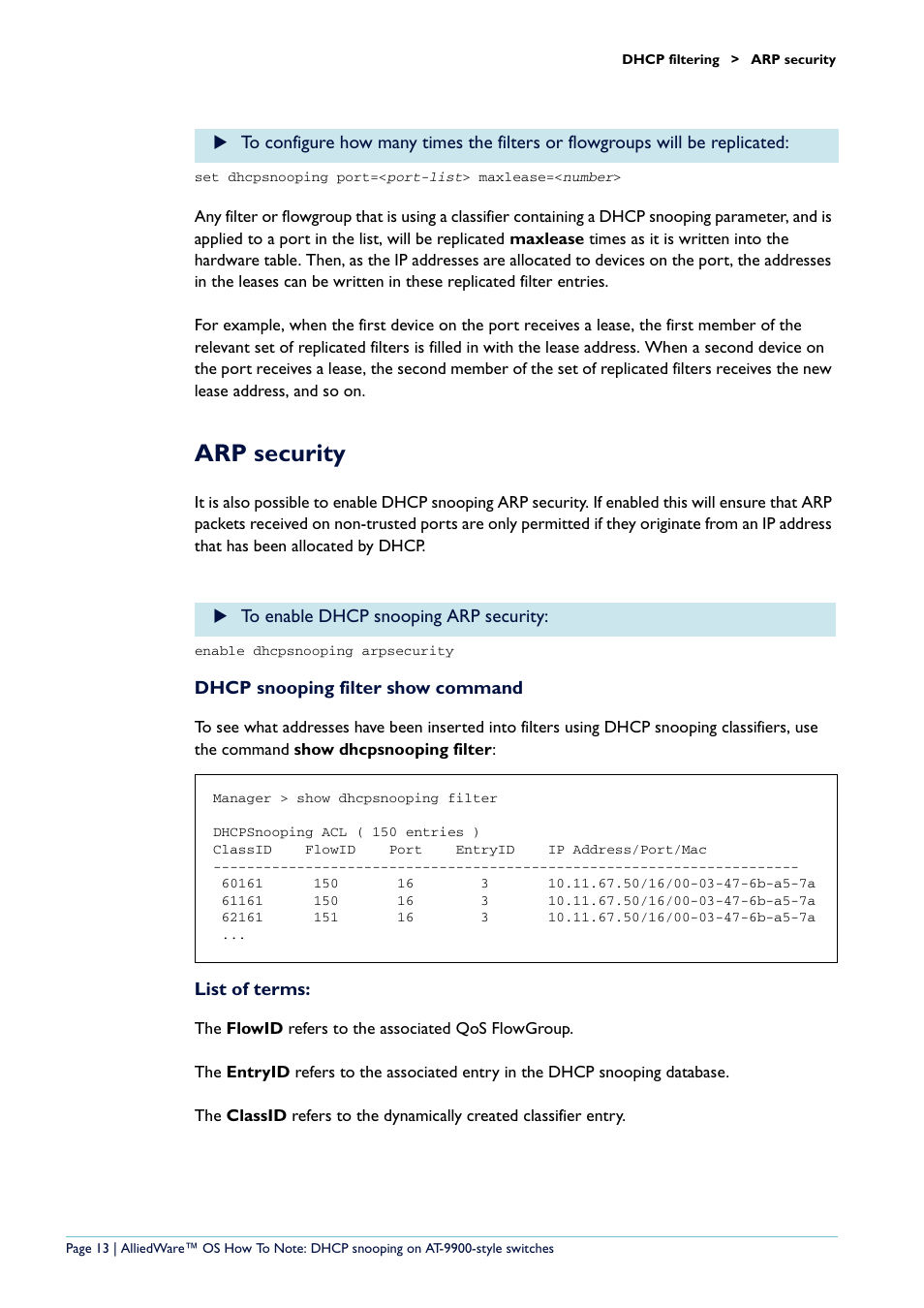 Arp security | Allied Telesis x900-48 series User Manual | Page 13 / 38