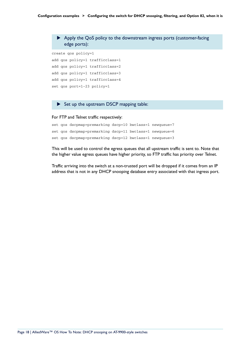 Set up the upstream dscp mapping table | Allied Telesis x900-48 series User Manual | Page 18 / 38