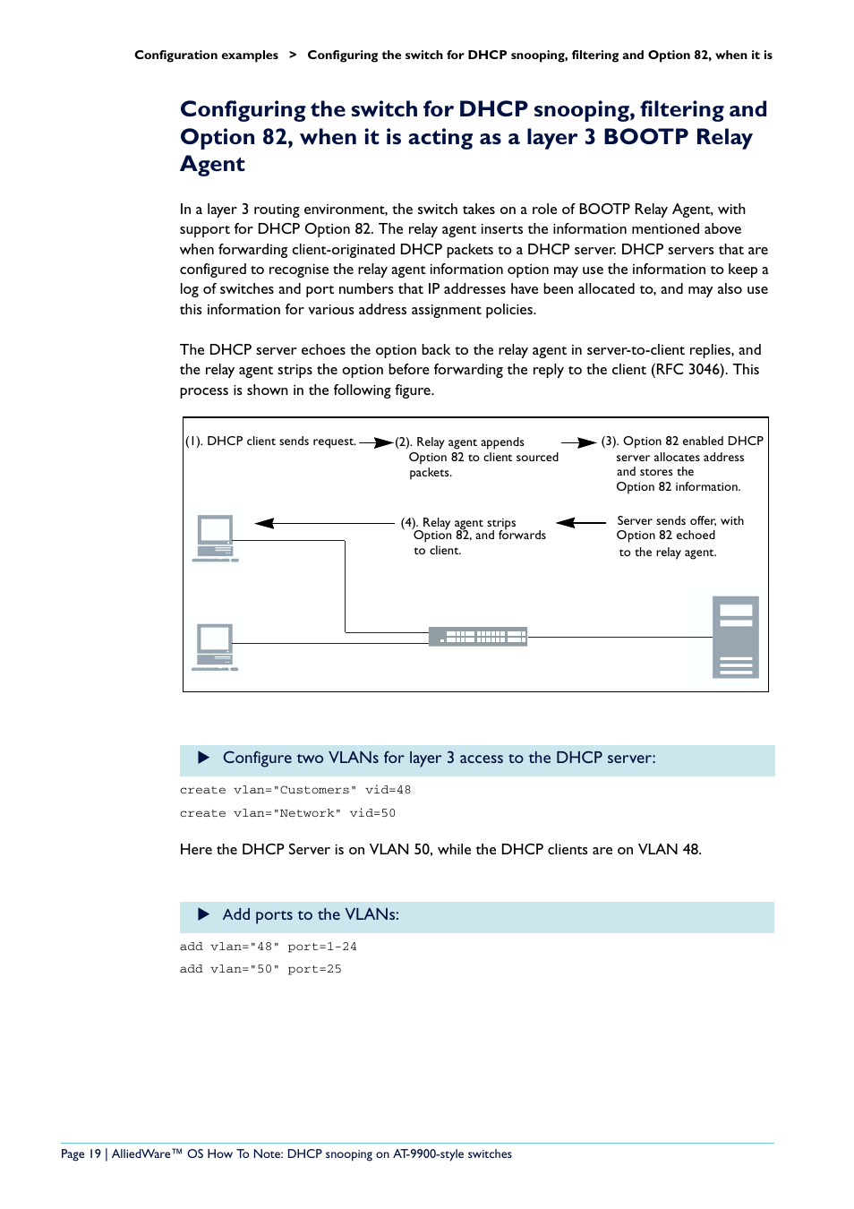 Acting as a layer 3 bootp relay agent, Dd ports to the vlans | Allied Telesis x900-48 series User Manual | Page 19 / 38