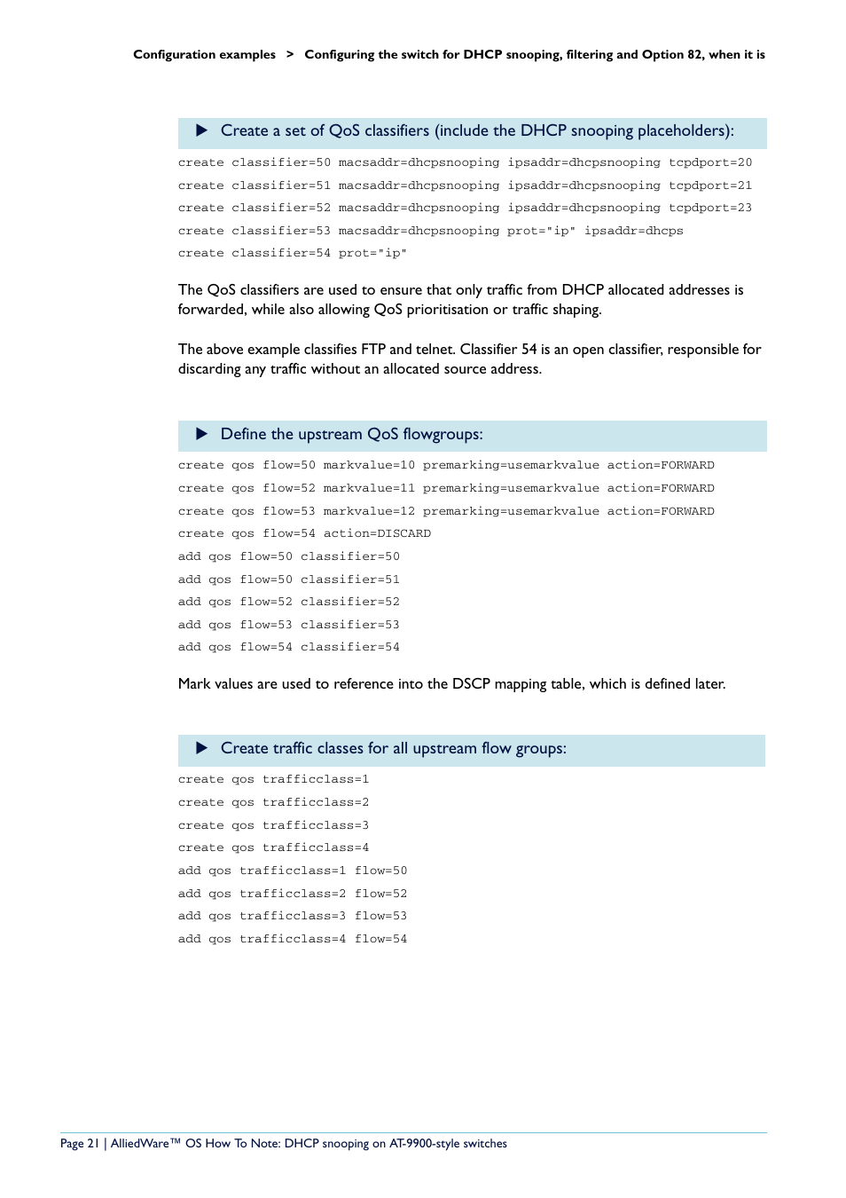 Define the upstream qos flowgroups | Allied Telesis x900-48 series User Manual | Page 21 / 38