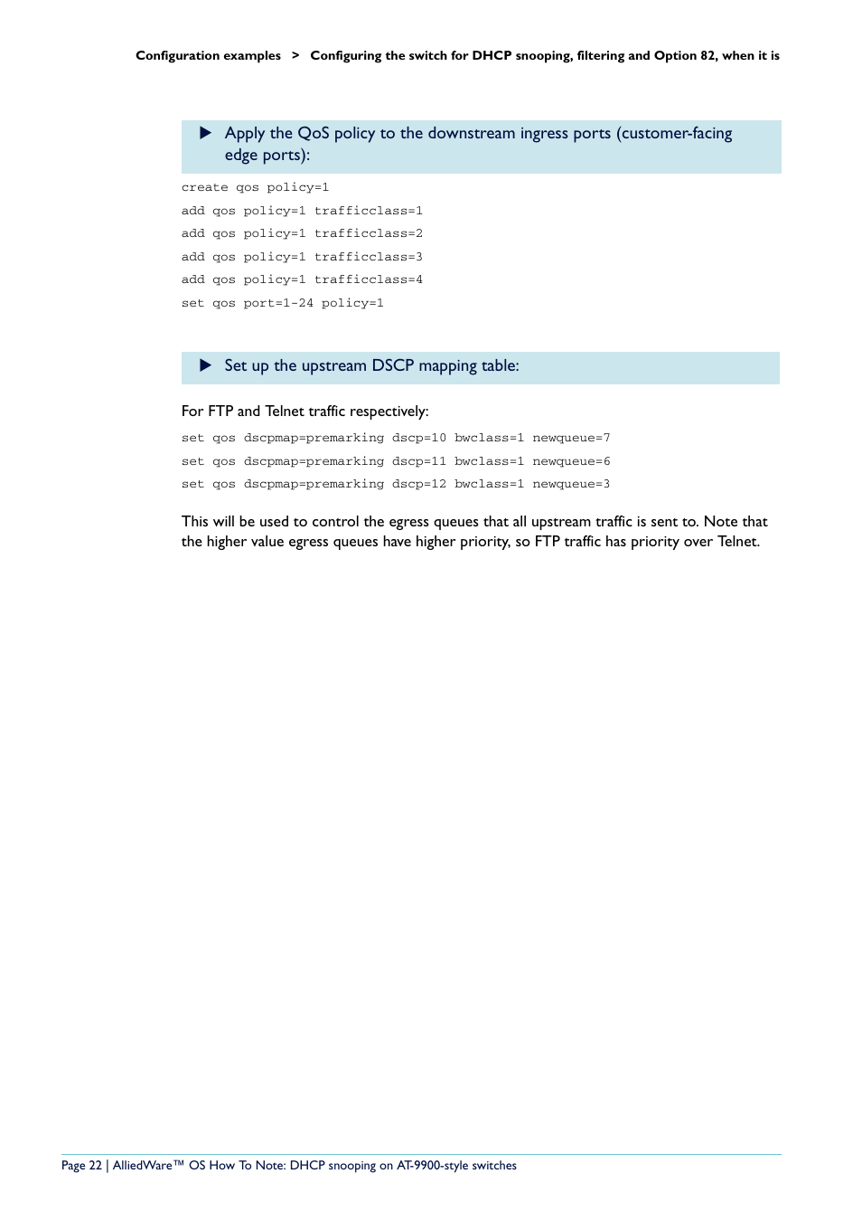 Set up the upstream dscp mapping table | Allied Telesis x900-48 series User Manual | Page 22 / 38