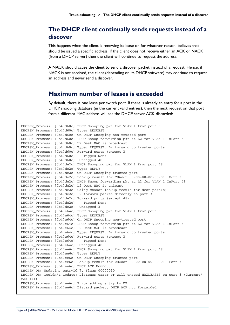 Maximum number of leases is exceeded | Allied Telesis x900-48 series User Manual | Page 24 / 38