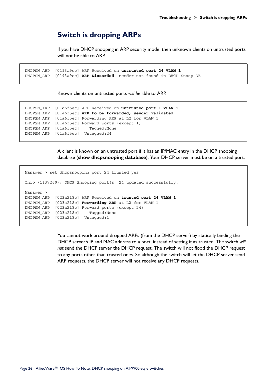 Switch is dropping arps | Allied Telesis x900-48 series User Manual | Page 26 / 38