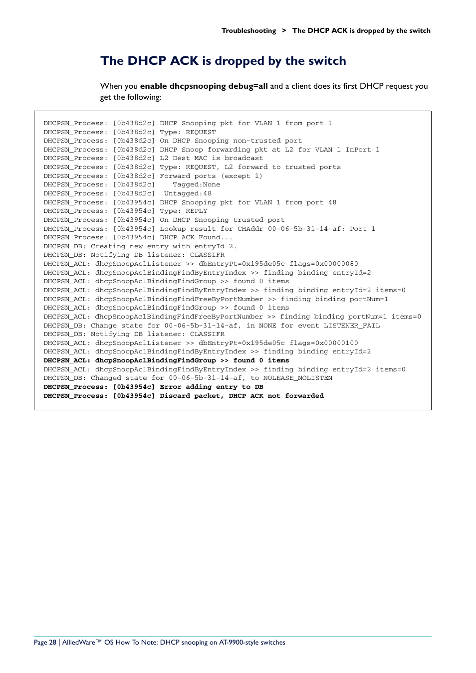 The dhcp ack is dropped by the switch | Allied Telesis x900-48 series User Manual | Page 28 / 38